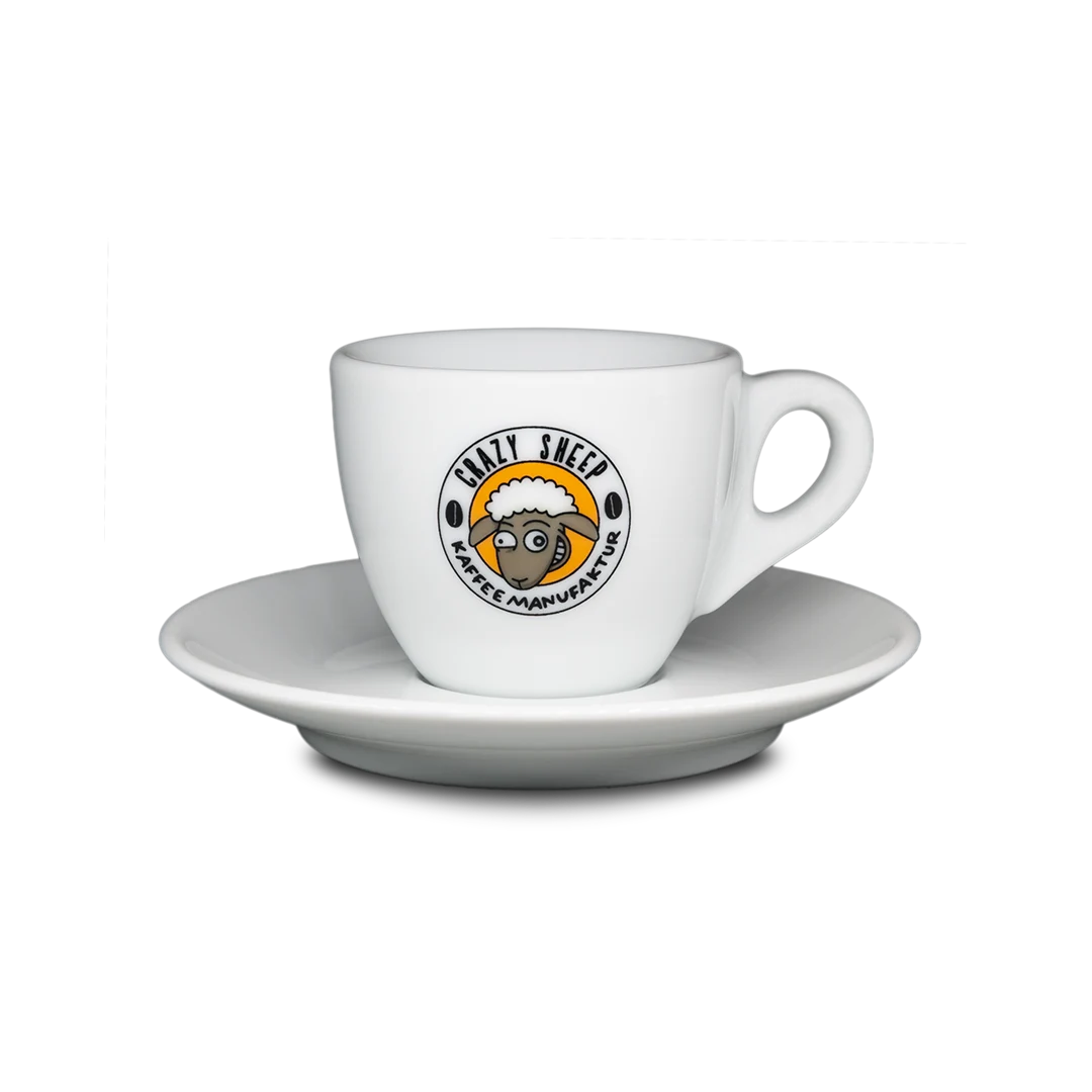 Espressotasse CRAZY SHEEP Logo mit Untertasse